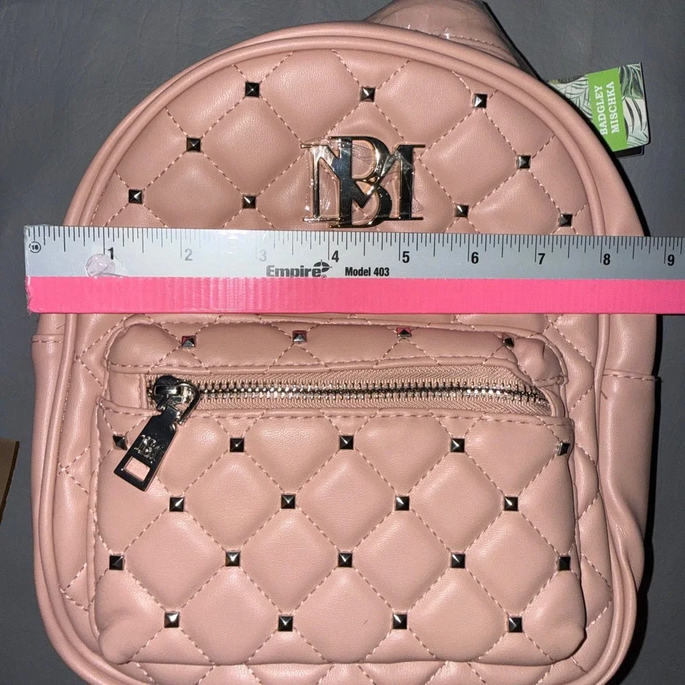 Badgley‎ Mischka Quilted Studded Mini Backpack and Croc Wallet Set Pink Grey NEW